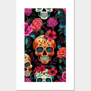 Floral skulls Posters and Art